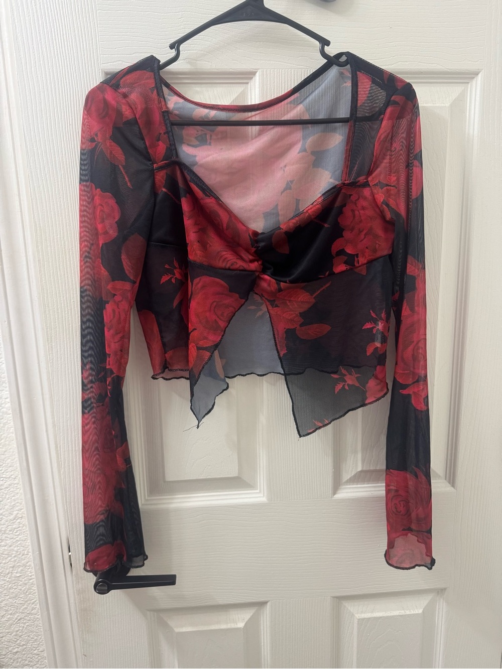 Red Rose Mesh Long Sleeve Top - Women's